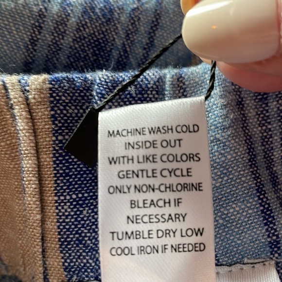 NWOT Dash Blue Stripes Linen Blend Wide Leg Pants W/Pockets Size Medium - Picture 6 of 7